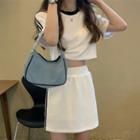 Striped Short-sleeve T-shirt / Mini A-line Skirt / Mini T-shirt Dress