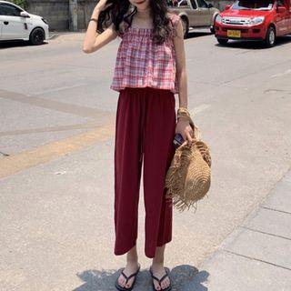 Plaid Camisole Top / Crop Wide Leg Pants