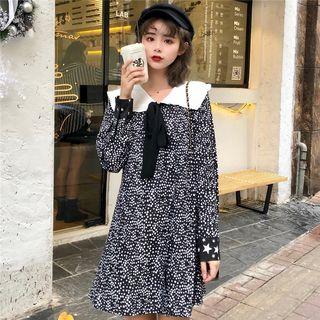 Sailor Collar Tie-neck Star Print Shirt Dress As Shown In Figure - One Size