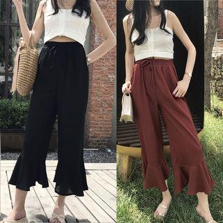 Ruffled Hem High Waist Wide-leg Pants