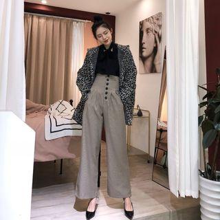 Tie Neck Blouse / High Waist Wide Leg Pants