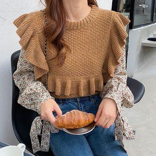 Paneled Frill-trim Sweater