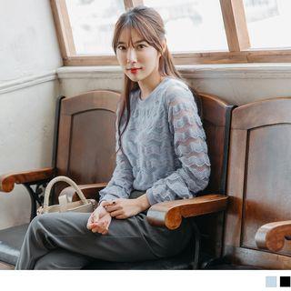 Ruffked Long Sleeve Lace Top