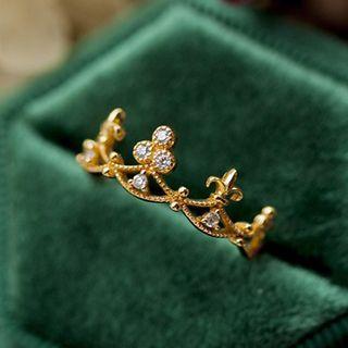Rhinestone Crown Open Ring Rhinestone - Gold - One Size