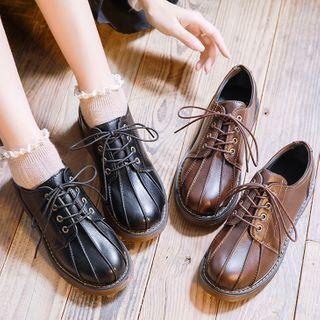 Block Heel Faux Leather Oxford Shoes