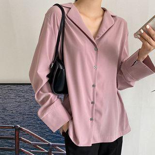 Plus Size Slit-cuff Satin Shirt