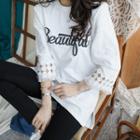 Lettering Fringed 3/4-sleeve T-shirt