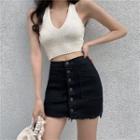 Denim Button Mini Fitted Skirt