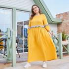 3/4-sleeve Embellished Midi A-line Dress