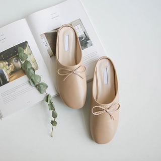 Faux-leather Beribboned Mules
