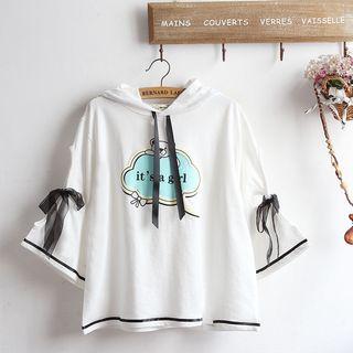3/4-sleeve Bear Print Hoodie