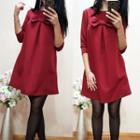 3/4-sleeve Bow-accent Dress
