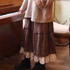 Crochet-lace Hem Floral Print Midi Skirt Floral - One Size