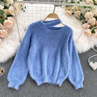 Furry Cutout Halter Knit Top