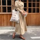 Notched-lapel Double-breasted Shirtdress With Sash Beige - One Size