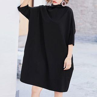 Plain Mock Neck Elbow Sleeve Dress