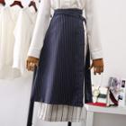 Mock Two-piece Stripe Midi A-line Skirt