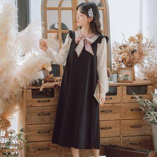 Plain Knit Top / Midi A-line Overall Dress / Set