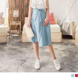 Bow-accent Plain Midi Skirt