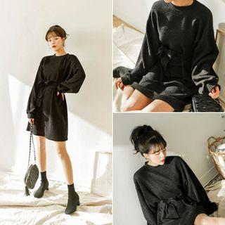 Balloon-sleeve Dress With Strap