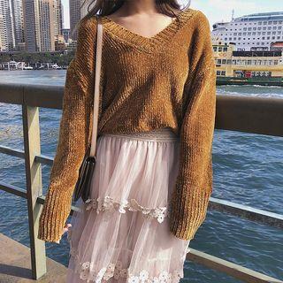 V-neck Sweater Caramel - One Size