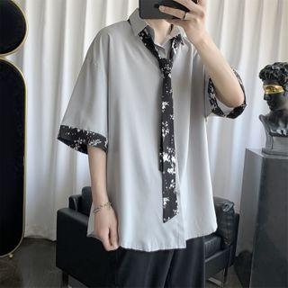 Short-sleeve Color Block Floral Shirt