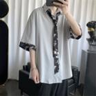 Short-sleeve Color Block Floral Shirt