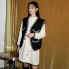 Piped Open-front Flap-detail Vest