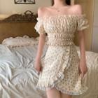 Short-sleeve Floral Print Blouse / Mini Skirt