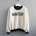 Letter Embroidered Contrast Trim Pullover