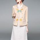 Embroidered 3/4-sleeve Button Jacket