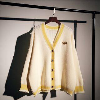 V-neck Embroidered Knitted Cardigan