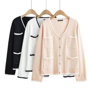 V-neck Front-pocket Cardigan