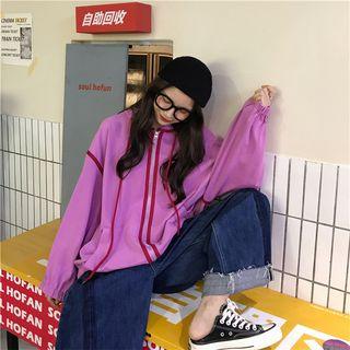 Contrast Trim Zip Hoodie As Shown In Figure - One Size