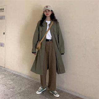 Plain Loose-fit Long Jacket - 2 Colors