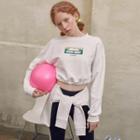 Printed Drawcord-hem Cropped Sweatshirt White - One Size