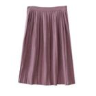 Plain Pleated Midi A-line Skirt Pink - One Size