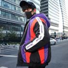 Color Panel Hooded Lettering Puffer Jacket