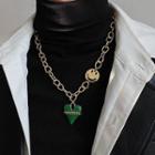 Smiley Heart Chunky Chain Necklace Green Heart - Silver - One Size