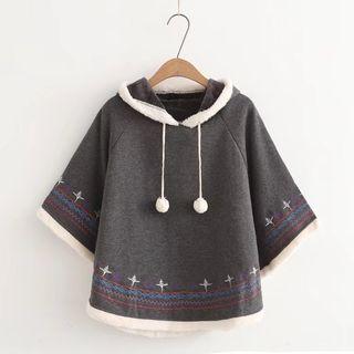 Cape-sleeve Embroidered Hoodie