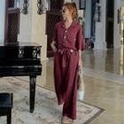 Elbow-sleeve Contrast Stitching Wide-leg Jumpsuit