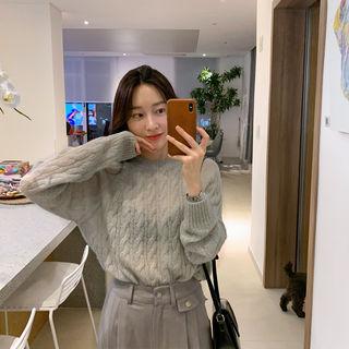 Round-neck Sheer Cable-knit Top