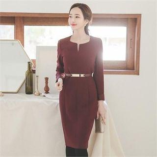 Open-placket Sheath Dress With Belt