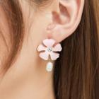 Flower Faux Pearl Alloy Earring 01 - 1 Pair - Pink - One Size