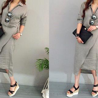 Wrap-front Linen Shirtdress