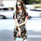 Short-sleeve Camouflage Silk Dress