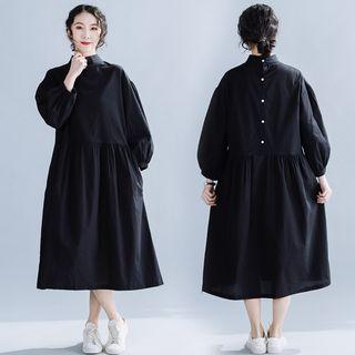 Plain Semi High-neck Lantern-sleeve Dress