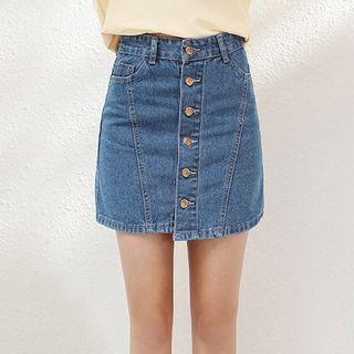 Buttoned Straight-fit Denim Skirt