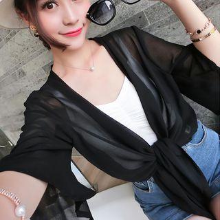 Elbow-sleeve Open-front Chiffon Jacket