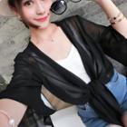Elbow-sleeve Open-front Chiffon Jacket